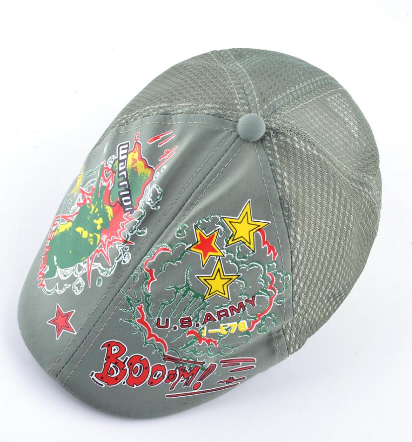 Boinas de primavera y verano para niños, sombreros de retales de malla transpirable para niño y niña, gorra estampada colorida del Ejército de los EE. UU. Y EE. UU. AF: Green