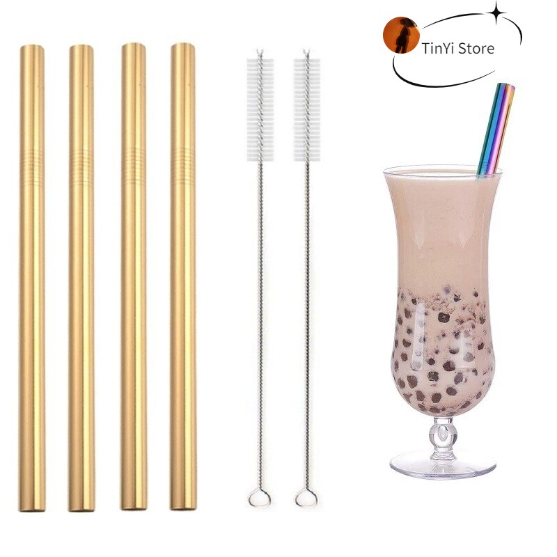 Pajitas de Metal Grandes para Batidos, Tubo de Acero Inoxidable 304, Respetuoso con el Medio Ambiente, Reutilizable, Accesorio de Consumo para Bar