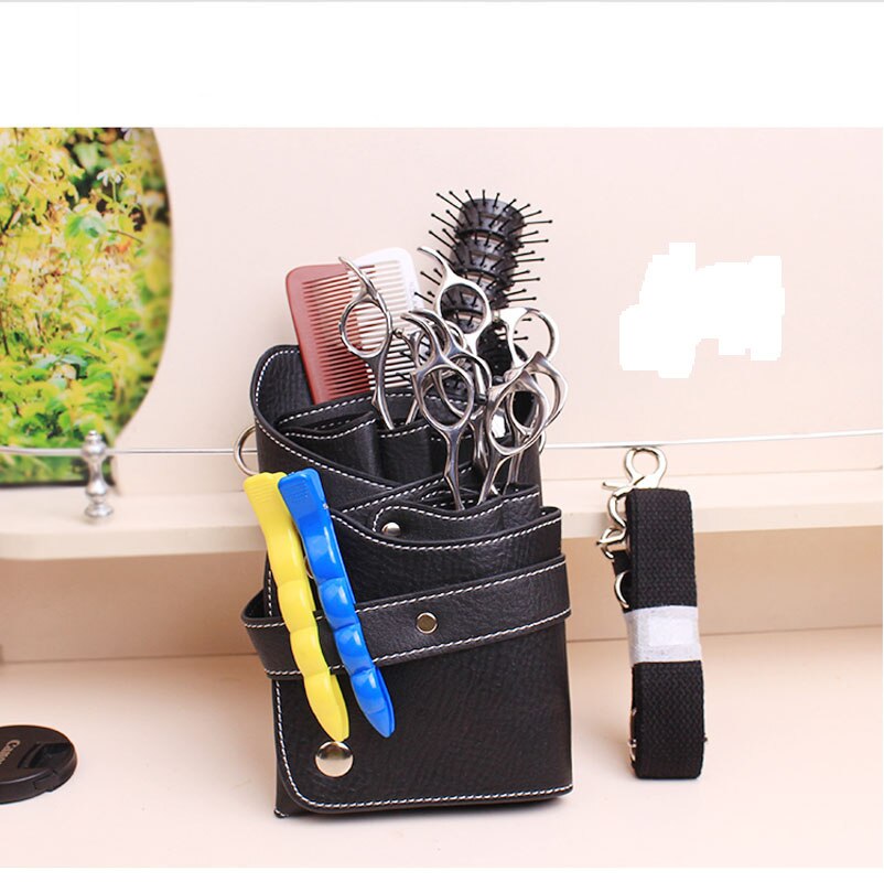 PU Leder Schere Taille Tasche Salon Friseur Tasche fallen Haar Styling Werkzeuge s Kamm cotillon: Schwarz