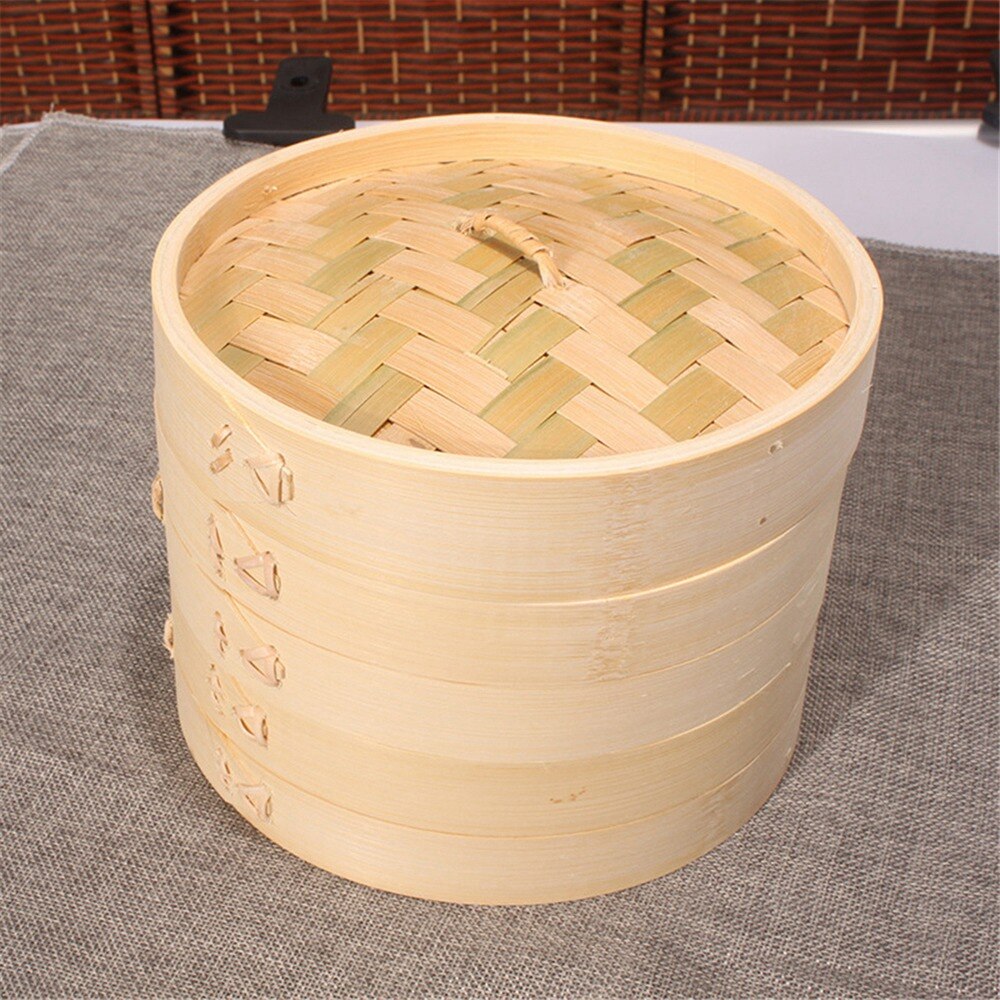 Kinesiska klimpar bambu ångkokare 10/15/20cm med lock dimsum