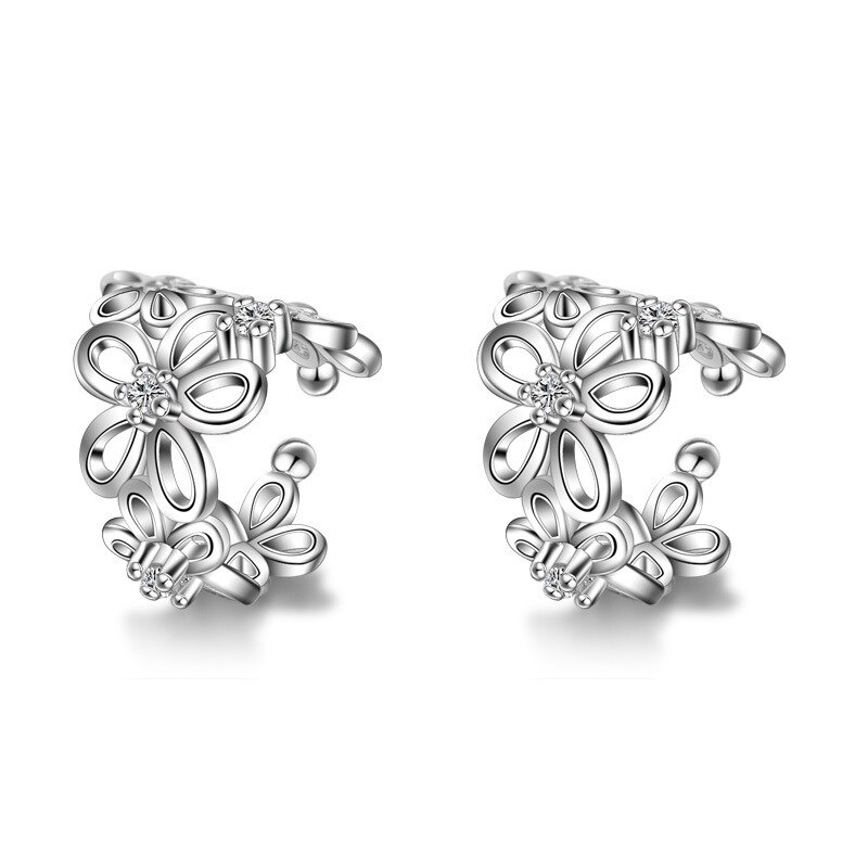 Clip Oorbellen Zonder Piercing Geen Gat Voor Vrouwen Oor Manchet Clip Op Oorbellen Earcuff Kraakbeen Bloem Hollow Out Earing: silver