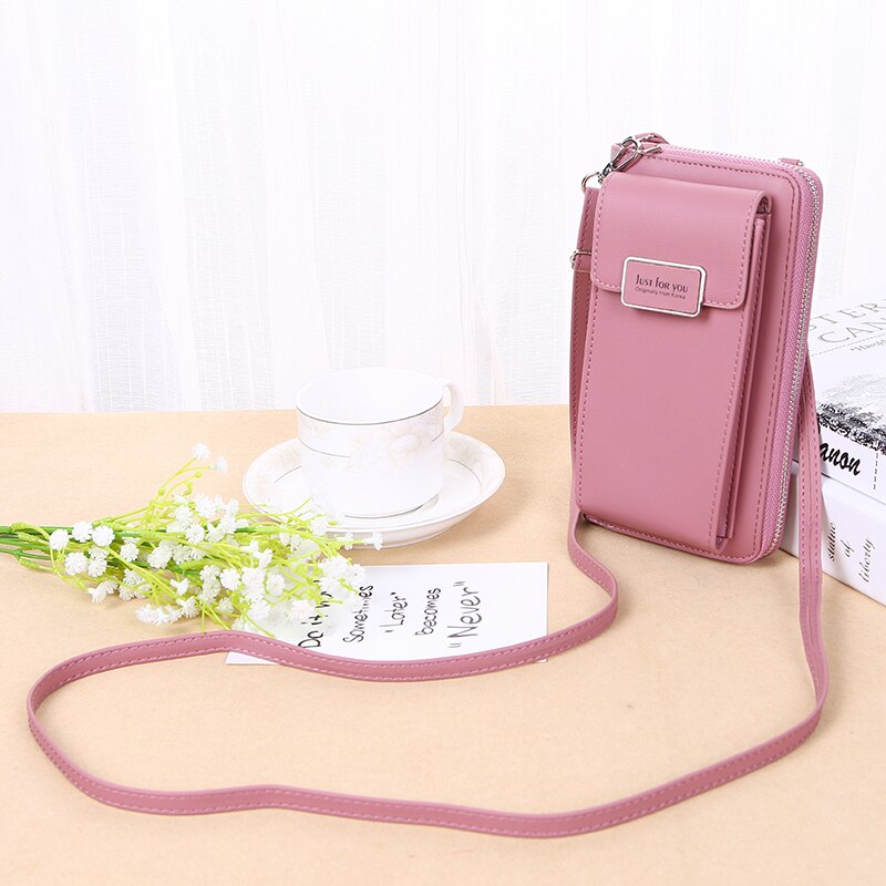 Forever baellerry women wallet vertical crossbody mobile phone wallet zipper clutch wallet: Pink