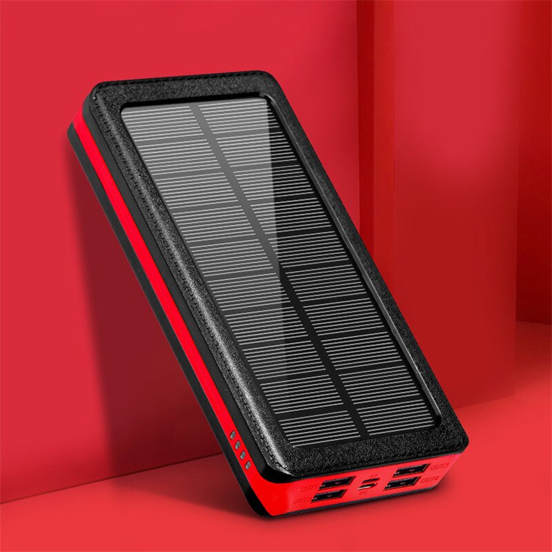 Solar 80000mAh Wireless Power Bank Large Capacity 4 USB LED External Battery Portable Charger Fast Charging for Xiaomi IPhone: Red