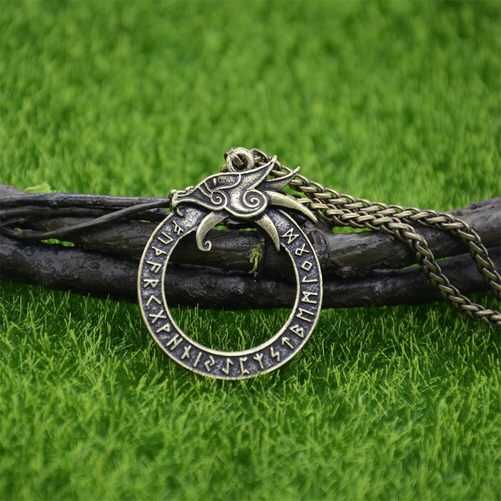 Runiczne runy amulet gotyckie akcesoria Ouroboros Norse smok Got naszyjnik wiking talizman biżuteria: Metal Chain brązowy