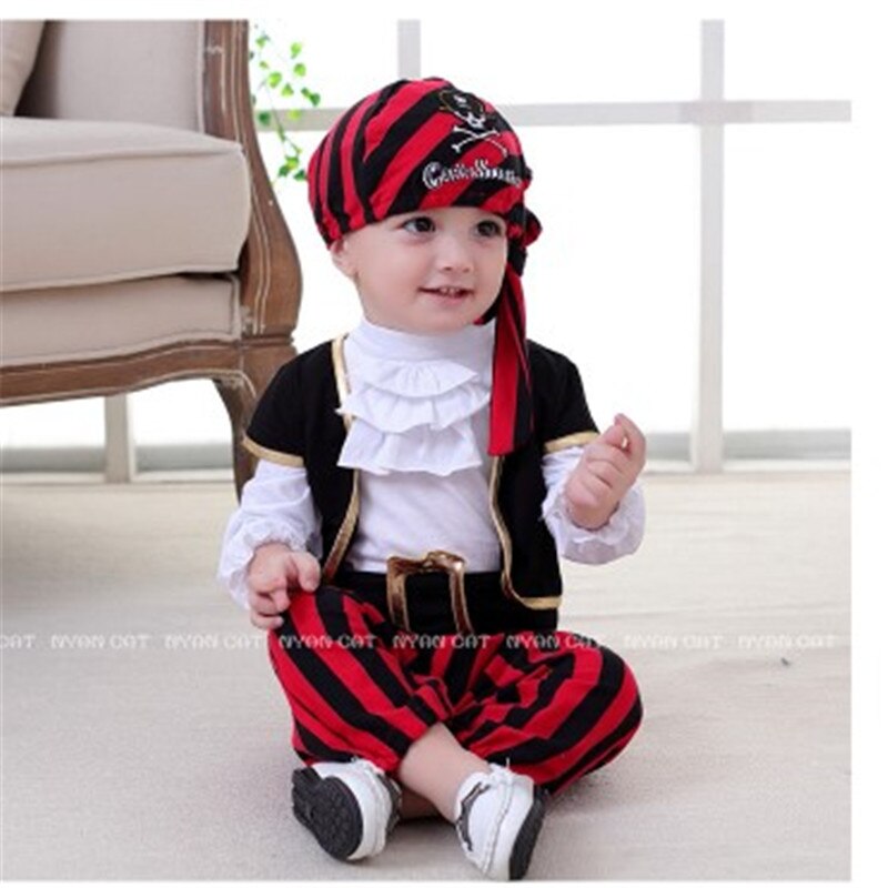 Pirate Captain Cosplay Kostuum Baby Peuter Jumpsuit Jongen Panty Kinderen Dag Fancy Halloween Open Broek Pak
