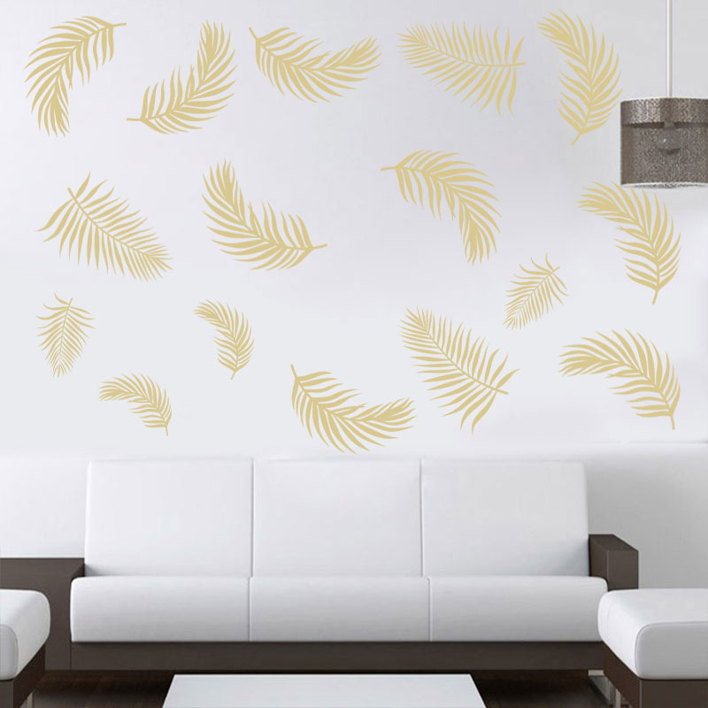 Autocollant mural en plume dorée moderne, décoration d'interieur, décoration d'interieur