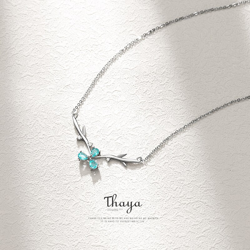 Thaya Blauw Bloemblaadje Fawn Ketting 925 Zilveren Choker Ketting Voor Vrouwen Bruiloft Sieraden