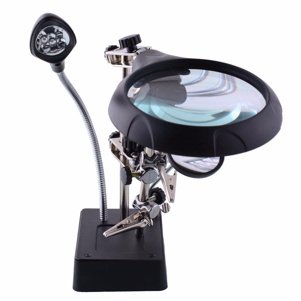 Welding magnifying glass LED Light Auxiliary Clip loupe Magnifier 3 In1 Hand Soldering Solder Iron Stand Holder Station