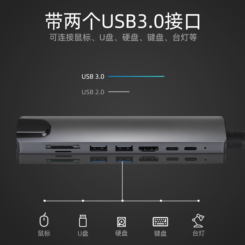 8 w 1 rodzaj-c piasta USB PD 3.0 USB-C Centrum stacja dokująca zgodna z HDMI TF ładowarka PD piasta stacja dokująca ładowarki