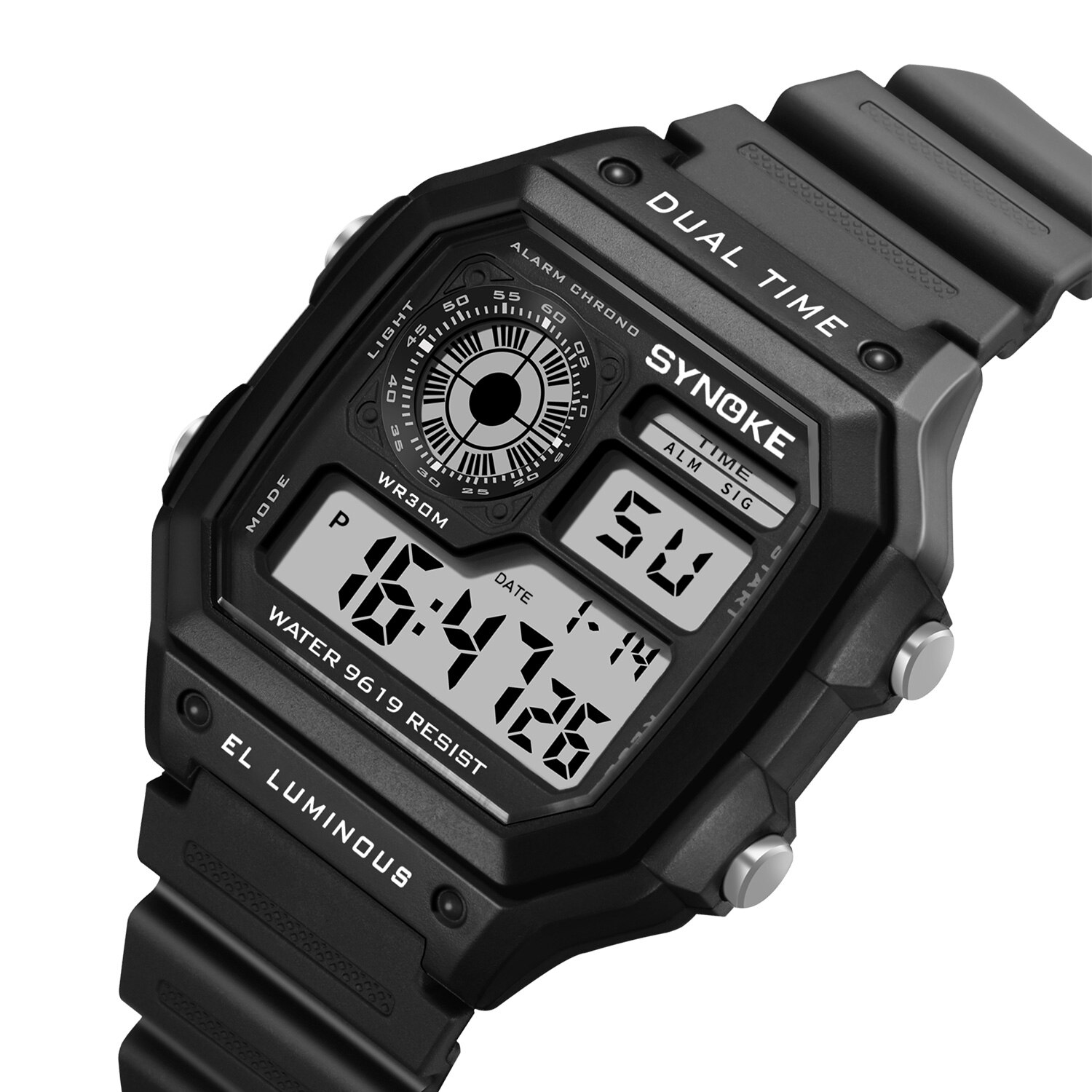 Synoke Mannen Sport Digitale Horloges Ultra-Dunne Led Waterdicht Chronograaf Repeater Relogio Masculino Mannelijke Elektronische Horloges: Black