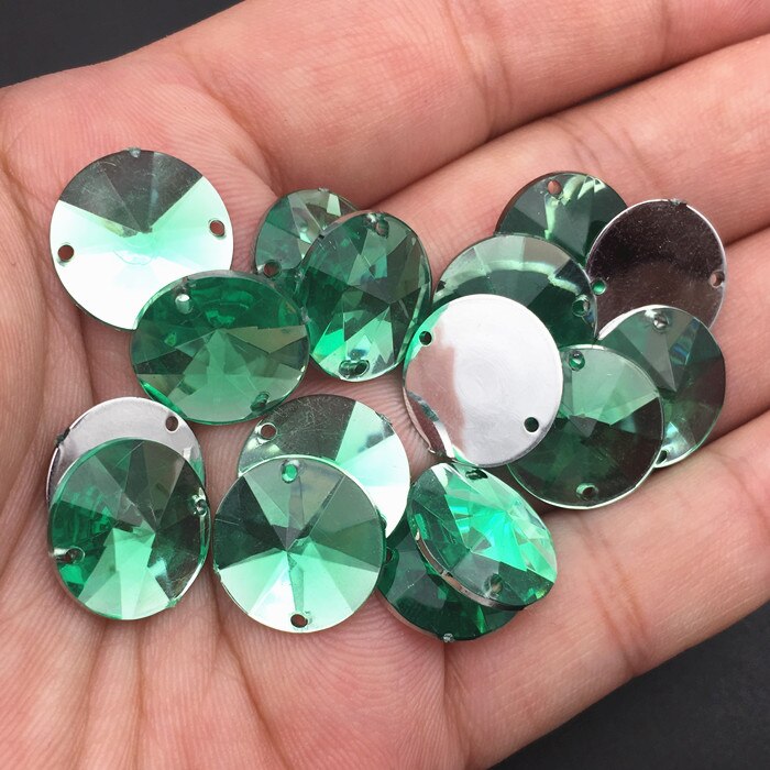 14mm 50 stuks Ronde Naaien Acryl Rhinestone Naai Op Punt Facet Kristallen Plaksteen Twee Gaten Rivoli Naai-On kledingstuk Stenen: peridot