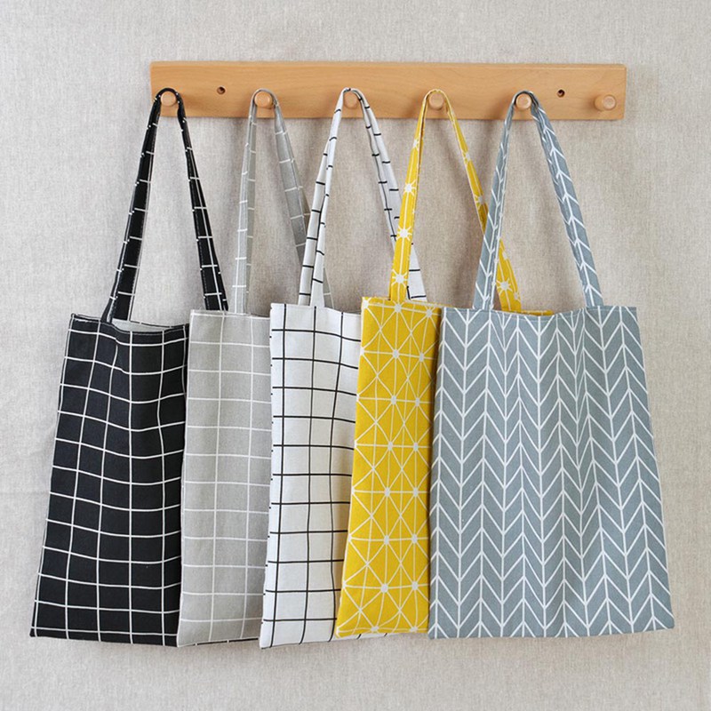 Canvas Draagtas Eco Boodschappentas Dagelijks Gebruik Opvouwbare Handtas Grote Plaid Canvas Tote Voor Vrouwen Vrouwelijke Shopper Bag Bolsa feminina