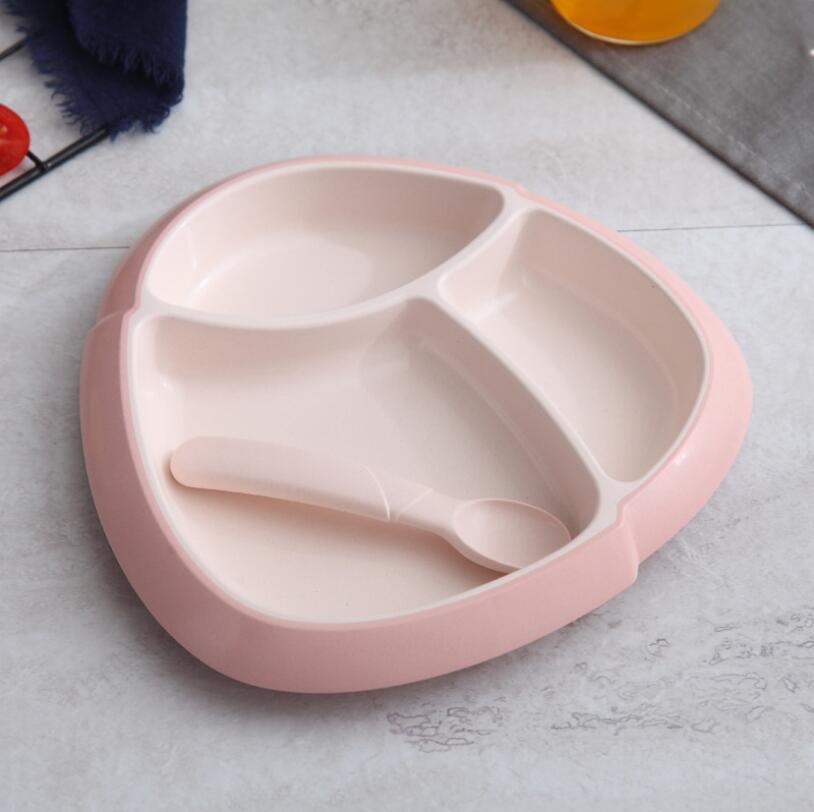 Ekologiczne talerze z włókna bambusowego talerz dla dzieci 3 gniazda zestaw sztućców dla dzieci szkolenie jedzenie dla dzieci płyta przeciw poparzeniom