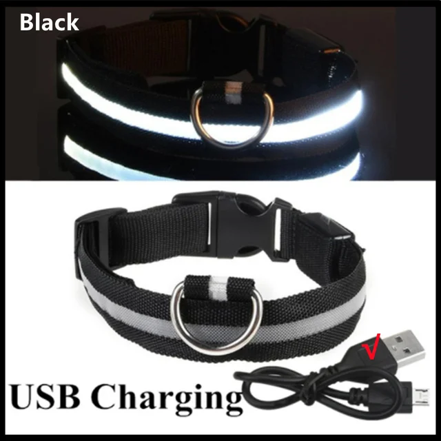 Led-glödande hundhalsband justerbart blinkande uppladdningsbart lysande halsband natt anti-förlorad hundsele för små hundar husdjursprodukter: L / Vit