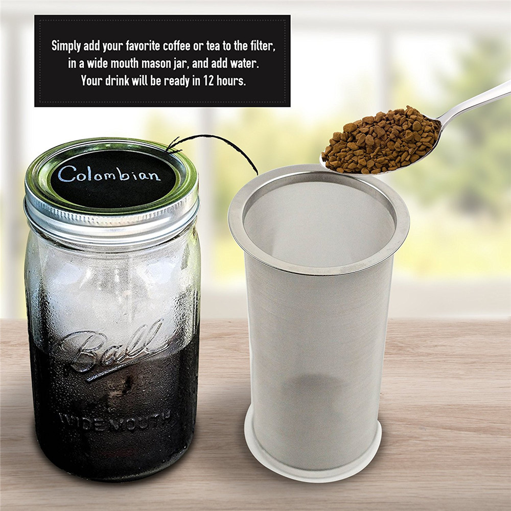Realand Premium Rvs Mason Jar Koude Brouwsel Koffiezetapparaat en Iced Thee-ei Losse Blad Thee Mesh Filter Zeef