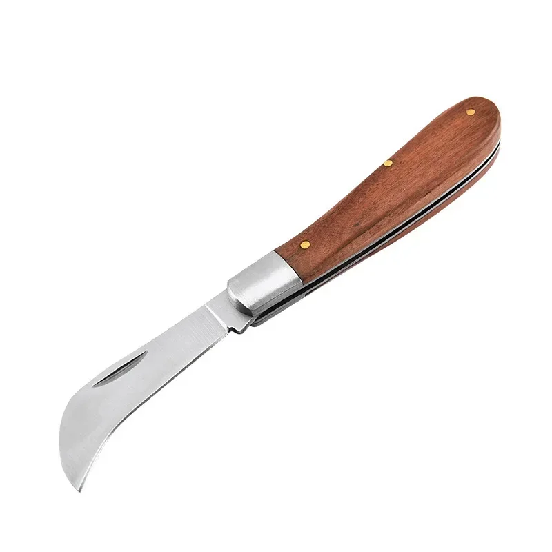 Folding Grafting Knife Grafting Tools Grafting Pruning Knife Garden Fruit Tree Grafting Cutter Wooden Handle Knife: Brown