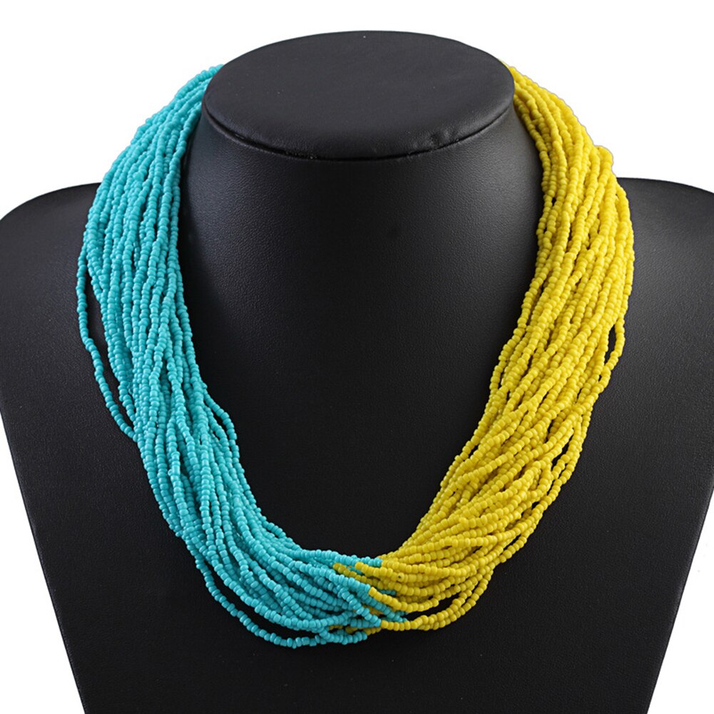 Bohemio de de estilo étnico multicapa para mujer, collar con cuentas de bloque de Color, declaración, joyería,