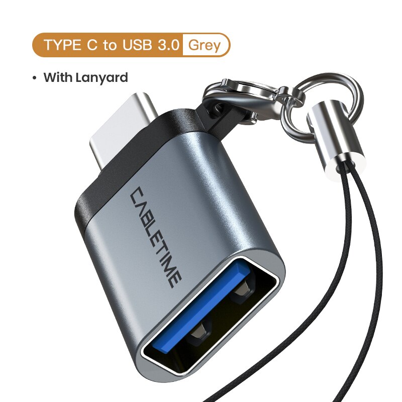 CABLETIME typ C OTG adapter robić USB3.0 A synchronizacja danych konwerter ładowania dla USB C telefon komórkowy Huawei kumpel30 LG Oneplus 8T C367: szary z Lanyard