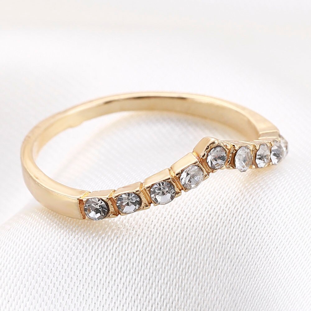 Goud Zirkoon Vrouwen Pinky Ring Koreaanse V Vormige Vrouwen Ring Uniek Dames Sieraden Anniversary Accessoires Banket Ring