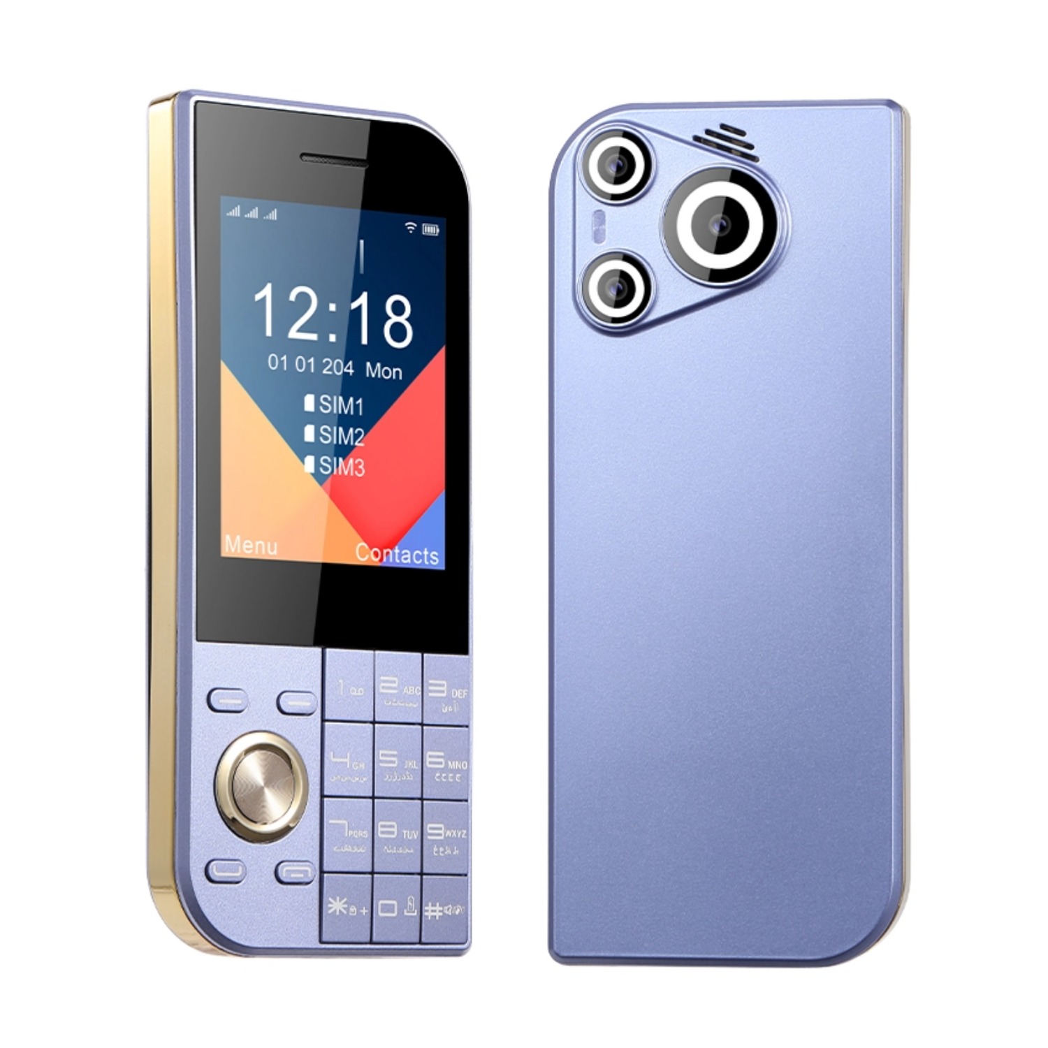 Ultraslanke mini-telefoon, schattig zakformaat, groot scherm, drie simkaarten, sos-oproepen, snelkiezen, grote knoppen, speciaal ontworpen voor ouderen.: Paars