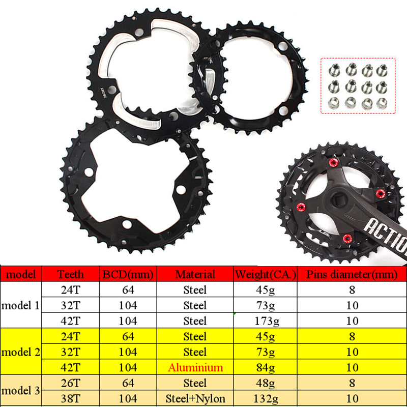 104/64BCD Kroon 3*10 speed 2*10 speed Fiets Kettingblad Dubbele Triple Fiets Kettingwiel 22/26/32/38/42 T MTB Kettingblad Fiets Deel