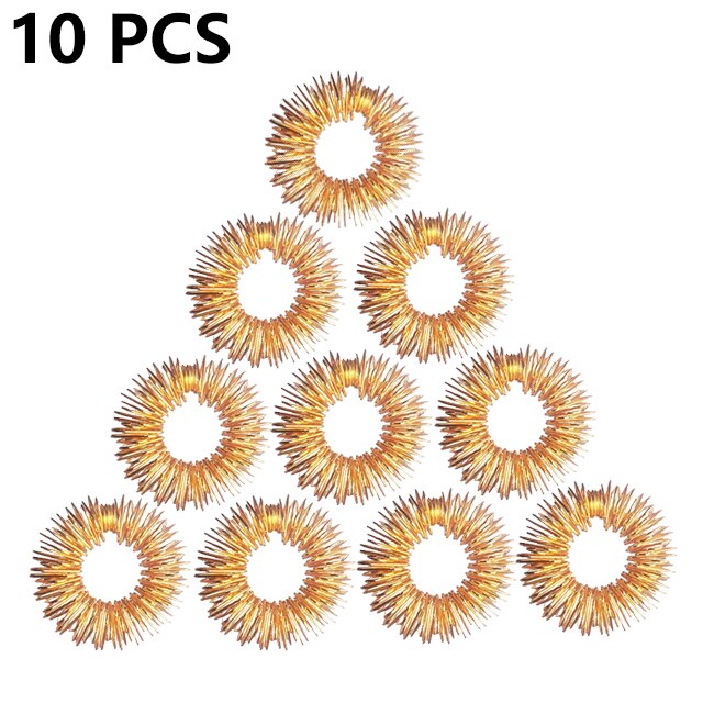 10 Pcs Spiky Zintuiglijke Ringen Grote Spikey Fidget Speelgoed Vinger Acupressuur Massage Ringen Therapie Vinger Circulatie Ring Adhd: 10 PCS-Golden