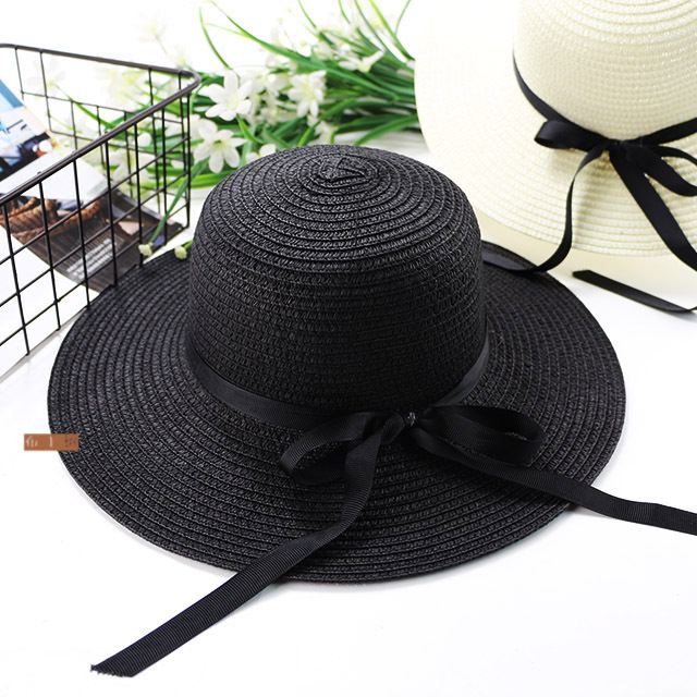 10pcs/lot 01804-denwei2044 beach summer solid paper straw kids hat girl boy children Outdoor leisure cap: Black