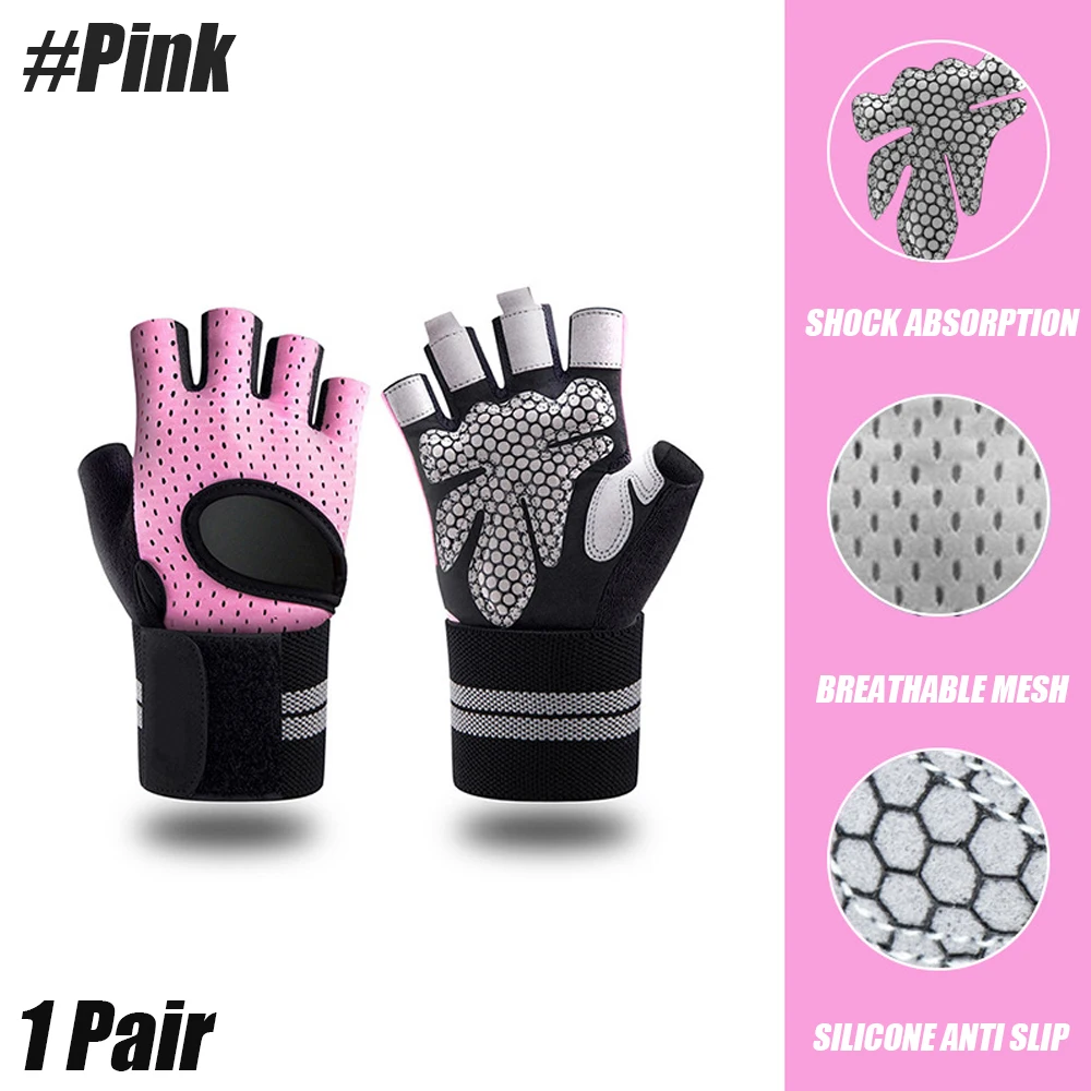 1 par de guantes de gimnasio de medio dedo con soporte para muñeca para hombres y mujeres, equipo de levantamiento de pesas eléctrico para entrenamiento Crossfit: L / Blanco