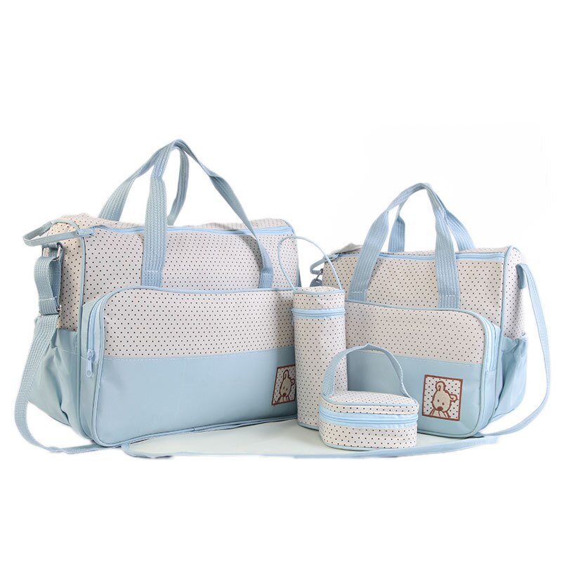 Multifuncational Large Capacity 5Pcs Baby Diaper Bag Shoulder Bags Organizer For Mummy Maternity Baby Bag For Mom Diaper Bag: Light Blue