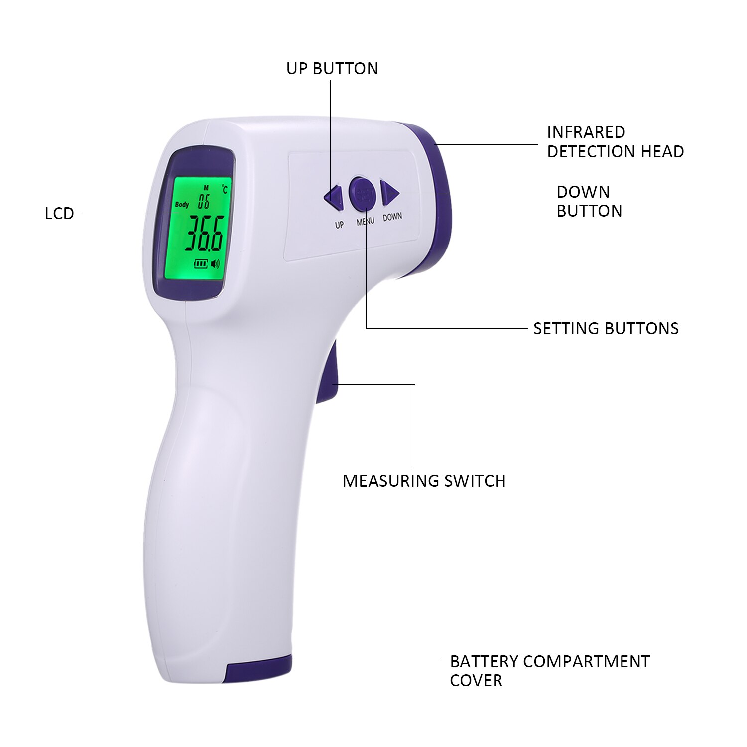 Digital thermometer Non-contact IR Infrared Sensor Forehead Body/ Object Thermometer Temperature Measurement LCD Digital Display