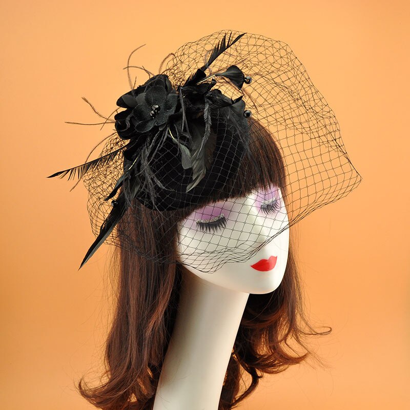 Wedding Bridal Hats Fascinators headpiece party Hat wedding accessories Bridal hat White bridcage party hair accessories: Black