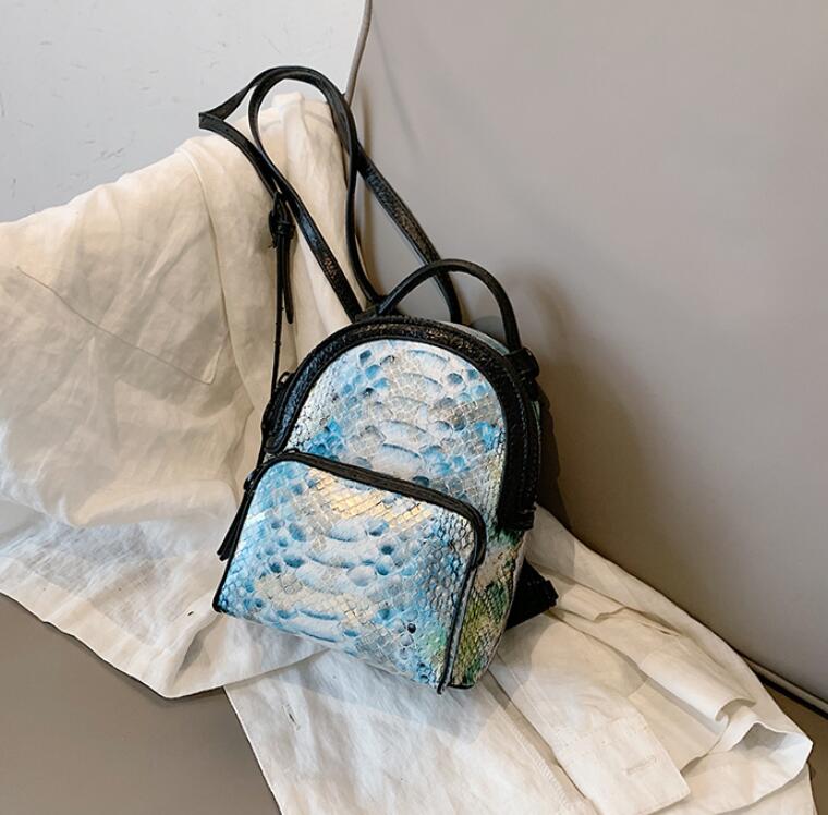 Kleine Schule Rucksäcke Stil Preppy Rucksack neue high PU leder Mini-Zurück Pack Serpentin schulter tasche: Serpentine Blue