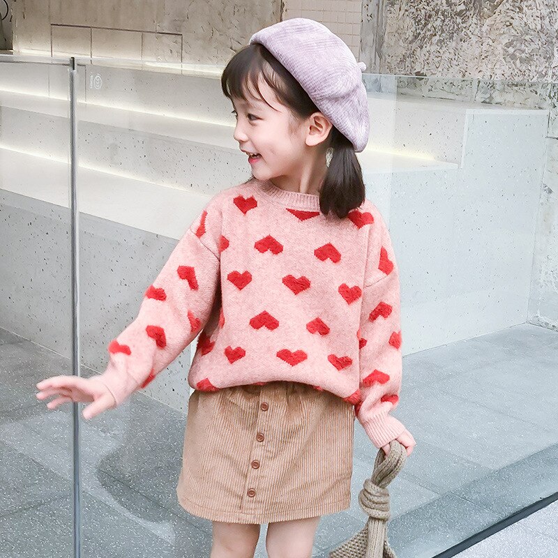 Baby Girls Sweater Spring Autumn Kids Cute Heart Print Knitwear Girls Pullover Sweater Knitted Sweater Children's Clothing