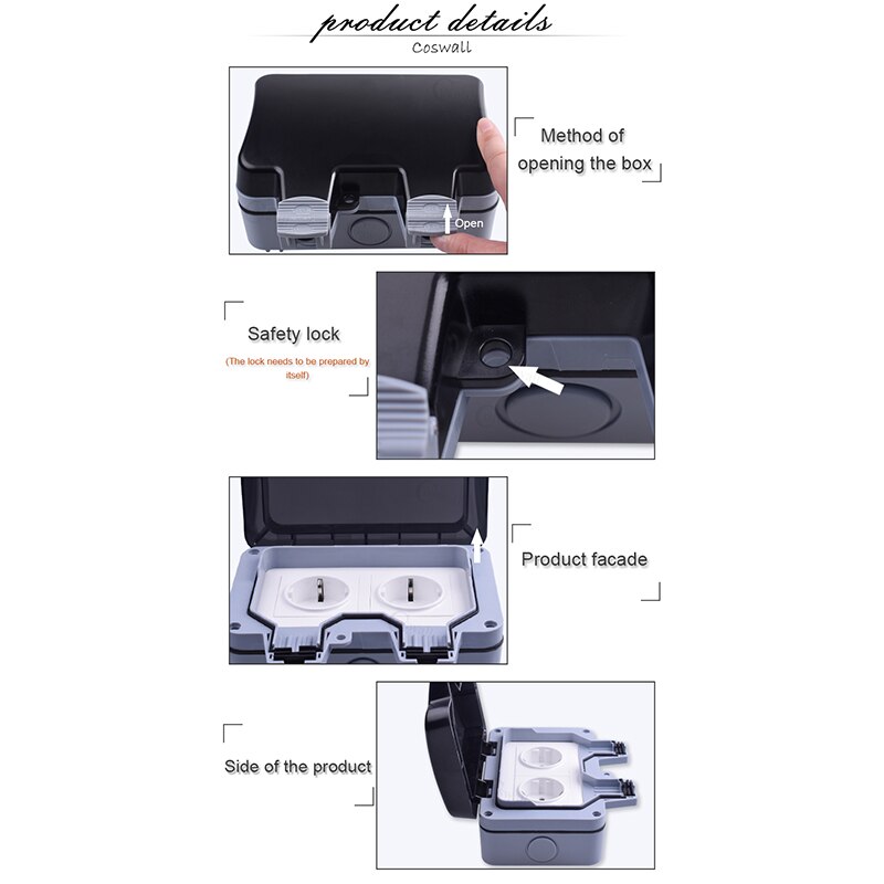 IP66 Waterproof Outdoor BOX Wall Socket 13A Double Universal / UK Switched Outlet with USB Charging Port UK Plug