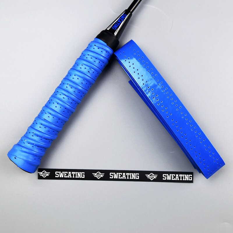 Raquette de Badminton Grip bande raquette à tricoter canne à pêche poignée perforée anti-dérapant absorbant la sueur: Knitting Grip Tape  Blue