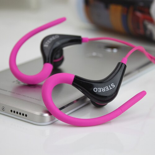 Oortelefoon stereo sport oortelefoon hoofdtelefoon handsfree oorhaak headset 3.5mm microfoon oordopjes voor alle telefoons: Roze
