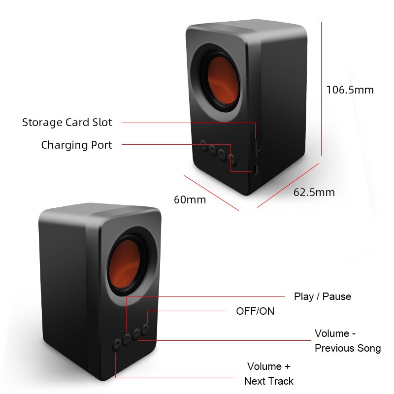 M &amp; J Draagbare Tws Bluetooth 5.0 Speaker True Stereo Sound Subwoofer Kolommen Usb Mp3 Tf Fm Radio Ingebouwde in Mic