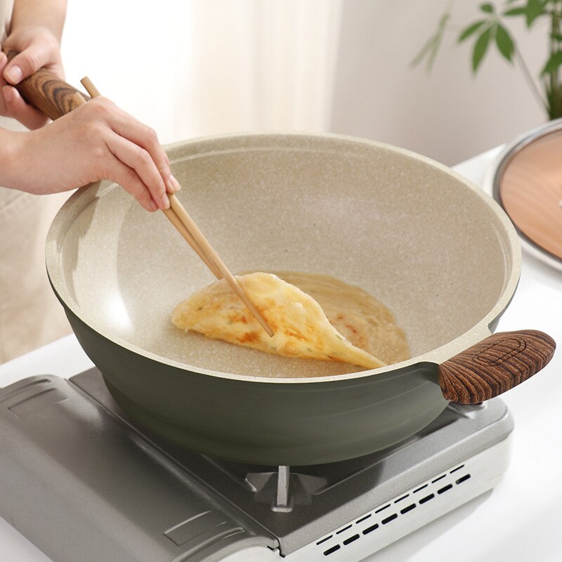 aluminum non-stick pan multi-functional Japanese style ripple woks modern luxury maifan stone cookware with lid
