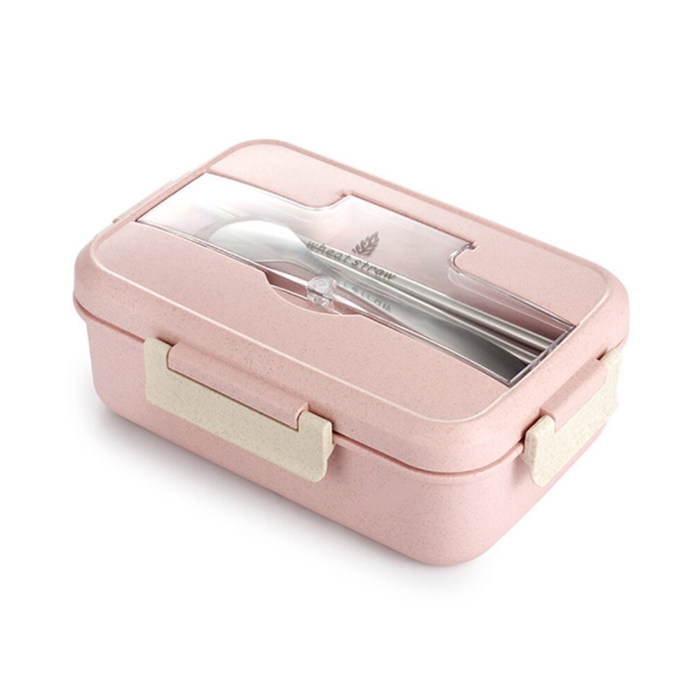 Draagbare Voedsel Opslag Container Magnetron Lunchbox Tarwestro Servies Kinderen Kids School Office Bento Box Organizer: Roze