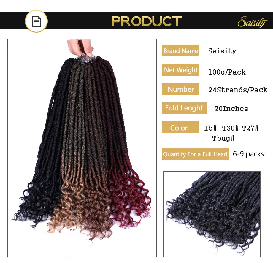 Saisity faux locs jumbo dreads flätor hårförlängningar 20 tum syntetisk mjuk naturlig loc frisyr virkat hår