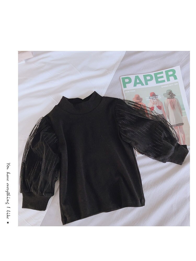 Wlg meisjes t-shirts kindertops lente herfst mesh effen wit zwart beige t-shirt babymeisje schattige bijpassende kleding: Zwart / 3t