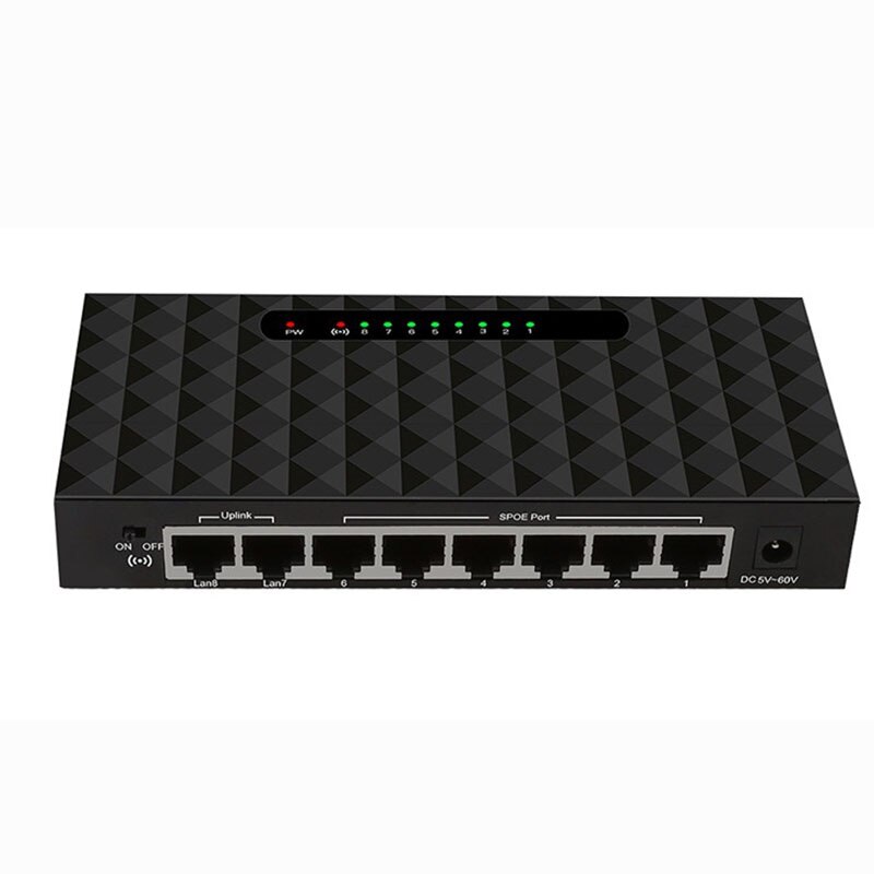 8 Port Poe Ethernet Netwerk Switch Lan Hub Ethernet Smart Switch Ondersteuning 6-55V Voeding (2x1 0/100Mbps + 6x Poe Poorten