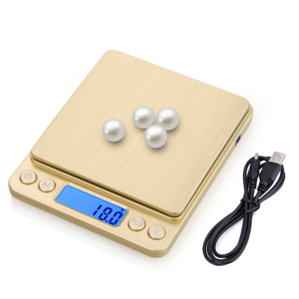 Mini Electronic Kitchen Scale 0.1g Precision postal Food Diet scale for Cooking Baking Measure Tools with 2 trays silver &amp; gold