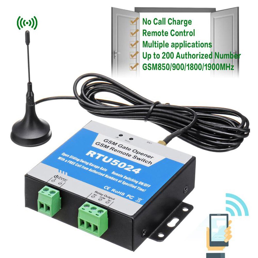 RTU5024 GSM Gate Relay Switch Kits 850MHz 900MHz 1800MHz 1900MHz Remote Control Wireless Door Access Opener with Antenna