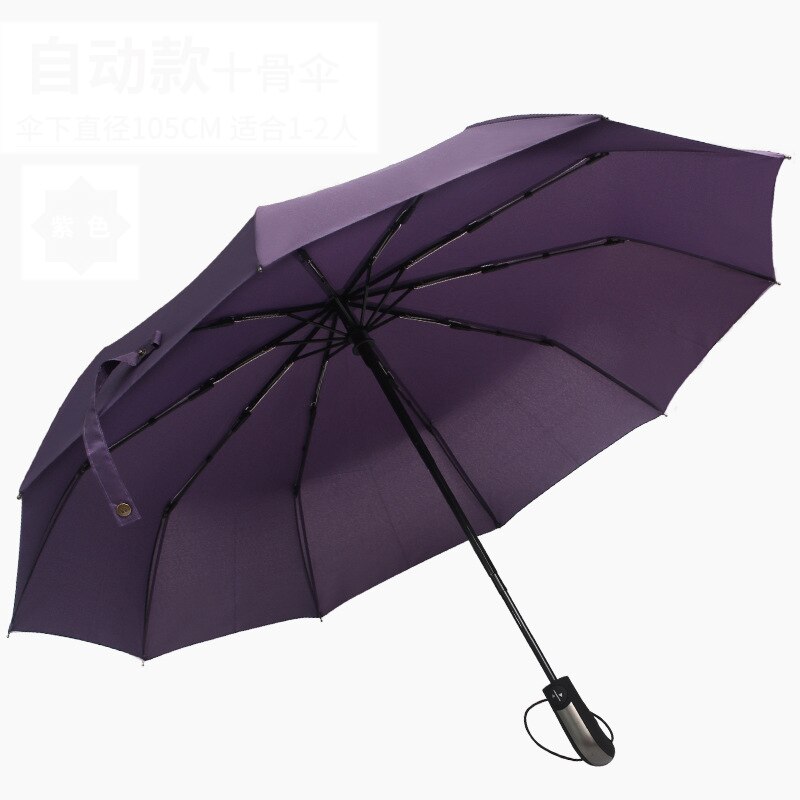 105cm 3 Folding Umbrella Ten Bones Fully Automatic Umbrella Foldable Sunny and Rainy Umbrella: Purple 