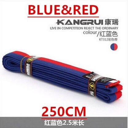 Ceinture de taekwondo noire wtf de haute qualité, ceinture en coton brodée, ceinture de taekwondo personnalisée, 2.5m ceintures de karaté de couleur rouge, bleu et jaune: Bleu avec rouge