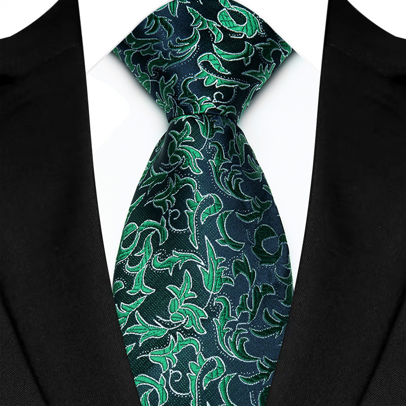 Cravate de luxe pour hommes, 8CM, rayures de couleur verte, motif Floral, solide, pour marié, tissée en Jacquard, pour fête d'affaires et de mariage