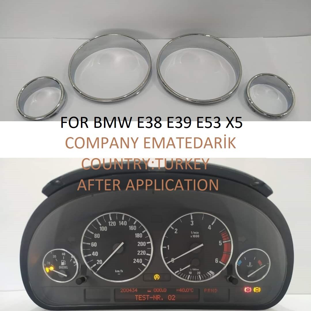 BMW E38 7 E39 5 E53 X5 3D Chrome Gauge Dash Dial Rings Bezel Trim Speedometer Tacho meter