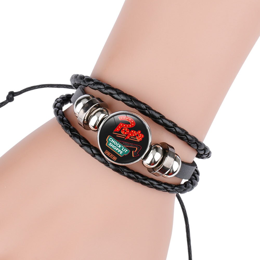 Riverdale-pulsera de cuero multicapa con de Riverdale, joyería para hombre, brazalete de cuentas, cabujón de cristal