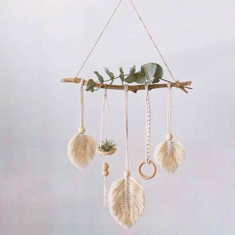 OOTDTY Nordic Hand-woven Cotton Rope Tapestry Macrame Wall Hanging Tassel Pendant Kids Room Decorations